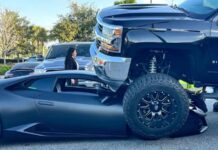 Дороге зіткнення на парковці: піднятий Chevrolet роздавив Lamborghini вартістю $340 000